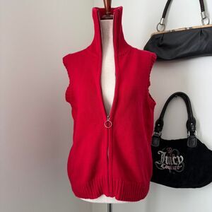 Vintage Red Sleeveless Zip Up Sweater Vest